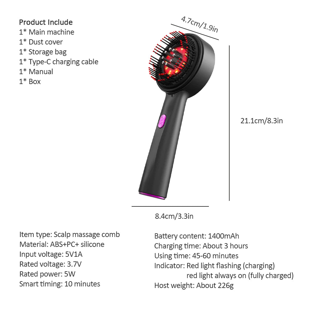 Electric Vibration Massage Comb Red Light Hair Growth Massage Scalp Brush Anti Hair Loss Liquid Oil Applicator Hair Care