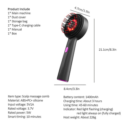 Electric Vibration Massage Comb Red Light Hair Growth Massage Scalp Brush Anti Hair Loss Liquid Oil Applicator Hair Care
